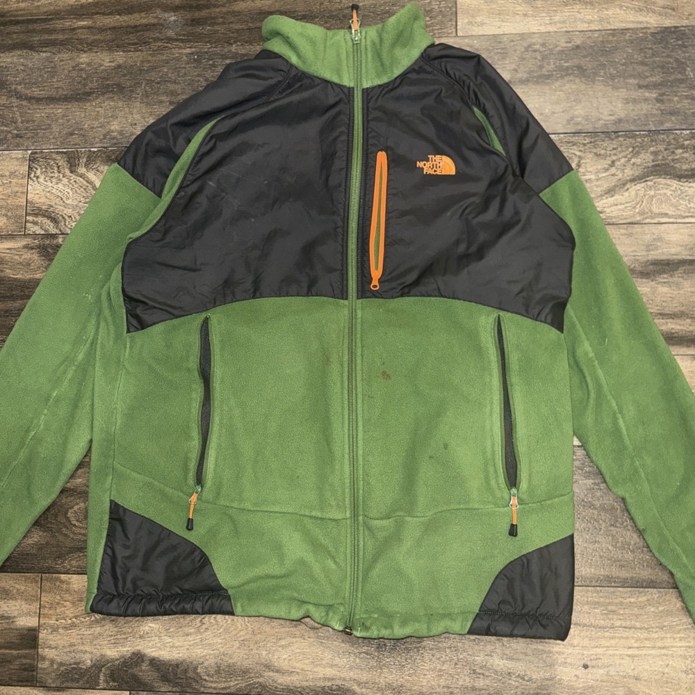 The North Face Fleece Full-Zip Jacket Outdoor Hiking Men's Size L Green Grey - Picture 2 of 8